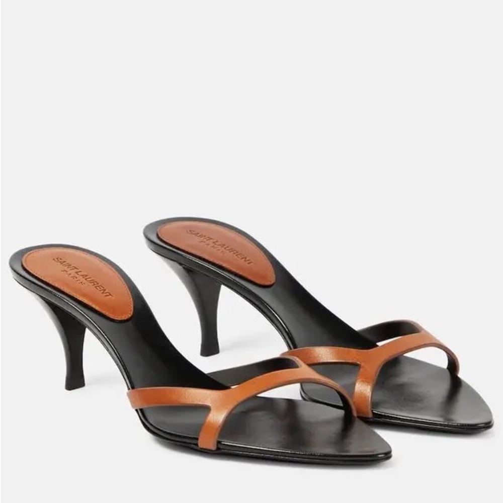 Saint Laurent Brown Carla 60 Leather Mule/Kitten Heel - Picture 4 of 10